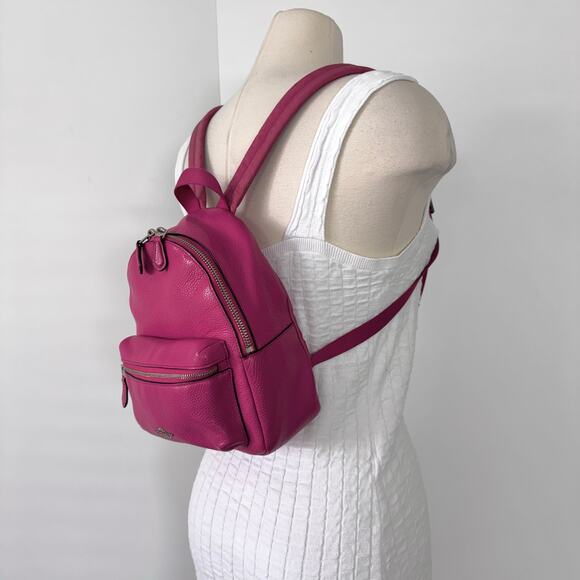 Coach Charlie Mini Backpack in Pebble Leather and Nylon Pink F38263 main image 9